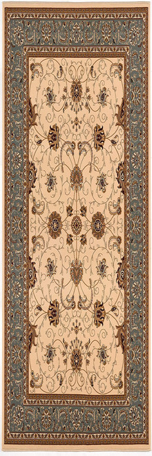 13' Runner Blue and Ivory Oriental Power Loom Runner Rug