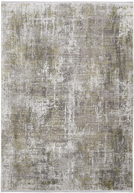 3' X 5' Gray and Ivory Abstract Power Loom Distressed Area Rug With Fringe