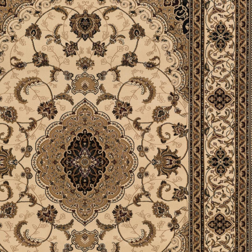 7' X 9' Beige and Black Floral Medallion Power Loom Area Rug