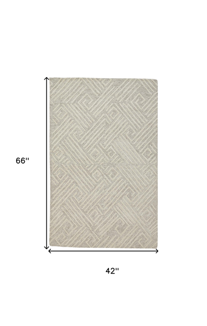 4' X 6' Tan And Ivory Wool Geometric Tufted Handmade Stain Resistant Area Rug