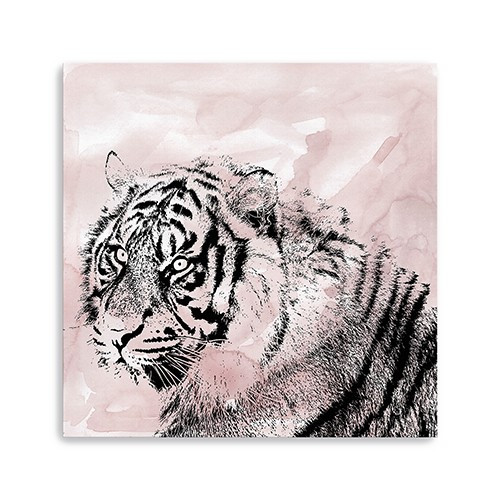 Homeroots Home Decor 40" Pink Crouching Tiger Canvas Wall Art, Pink, 40x40 Inches