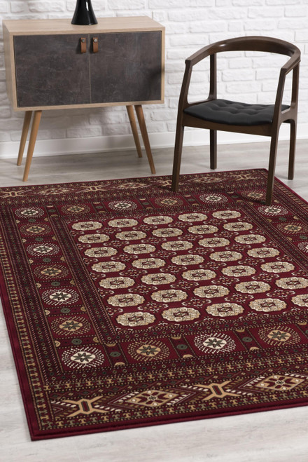 15' Runner Red and Ivory Floral Medallion Power Loom Runner Rug