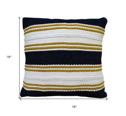 18" X 18" Black And Yellow Zippered Striped Indoor Outdoor Throw Pillow