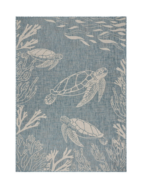 5' X 7' Blue And Gray Indoor Outdoor Area Rug