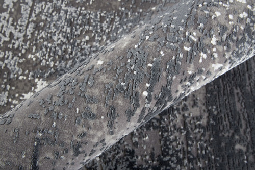 8' X 11' Gray Black And Silver Abstract Power Loom Distressed Area Rug With Fringe