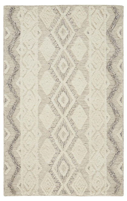 5' X 8' Ivory Taupe And Gray Wool Geometric Tufted Handmade Stain Resistant Area Rug