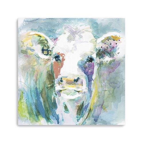 Homeroots Home Decor 40" Watercolor Cow Canvas Wall Art, Multi Color