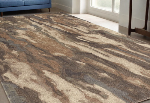 5' X 8' Green and Ivory Wool Abstract Hand Tufted Area Rug