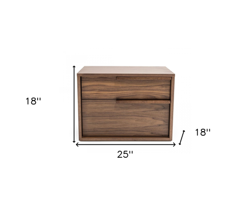 Modern Light Brown Walnut Nightstand with Two drawers