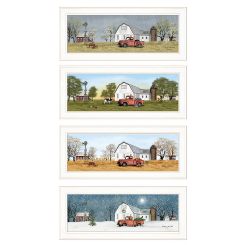 Homeroots Home Decor Set Of Four Billy Jacobs Four Seasons Collection V 4-Piece, White Frame, White