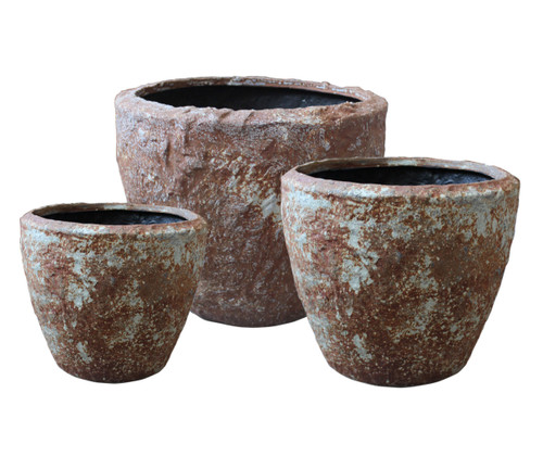Set of Three 21" Brown Stone Indoor Outdoor Round Pot Planter