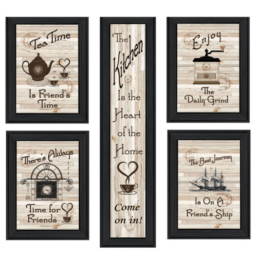 Homeroots Home Decor Set of Five Kitchen Friendship 2 Black Framed Print Wall Art, Black, Set of Five