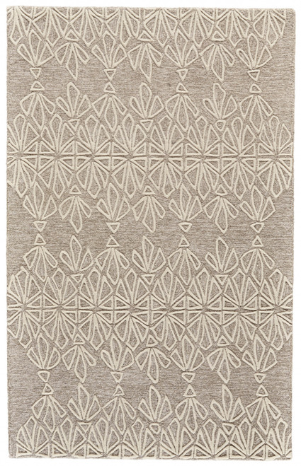 2' X 3' Tan And Ivory Wool Geometric Tufted Handmade Stain Resistant Area Rug