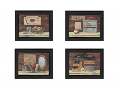 Homeroots Home Decor Set Of Four Bathroom I Black Framed Print Bathroom Wall Art, Black, Set of Four