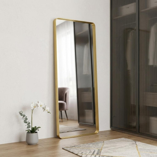 71" Black Aluminum Wall Mounted And Freestanding Framed Full Length Mirror