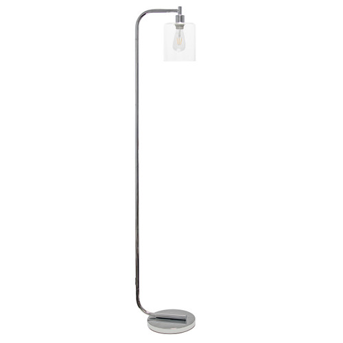 63" Silver Metal Arched Floor Lamp With Clear Glass Cylinder Shade