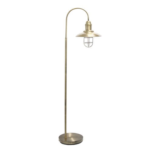 64" Antiqued Brass Metal Floor Lamp With Antiqued Brass Metal Cage Shade