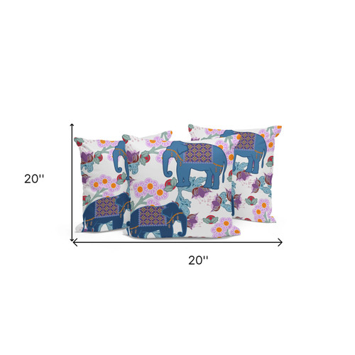 Set of Three Blue Elephant Indoor Outdoor Throw Pillow