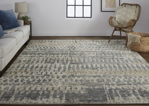 8' X 10' Gray Taupe and Ivory Wool Abstract Hand Knotted Area Rug