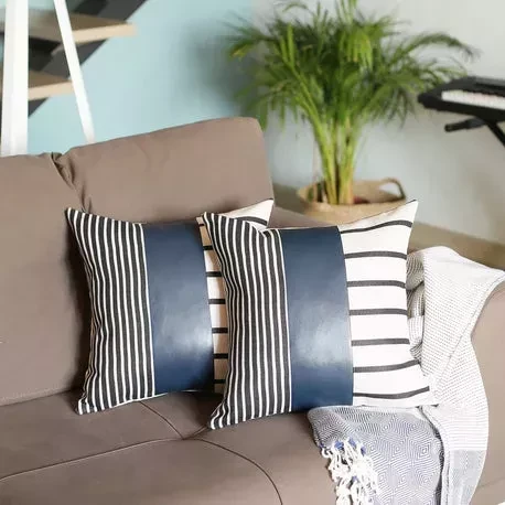 Decorative Vegan Faux Leather Throw Pillow Set of 2