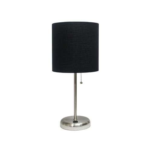 20" Silver USB Table Lamp LED With Drum Shade