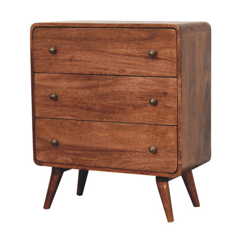 28" Brown Solid Wood Three Drawer Sideboard