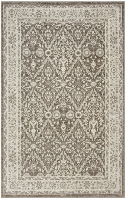 5' X 7' Ivory Brown And Gray Floral Distressed Non Skid Area Rug
