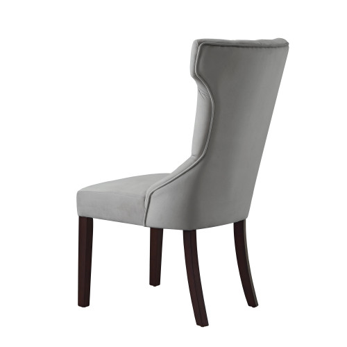 Set of Two Tufted Light Gray And Espresso Upholstered Velvet Dining Side Chairs