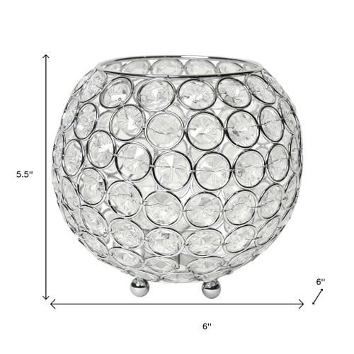 6" Clear And Silver Faux Crystal And Metal Round Table Vase