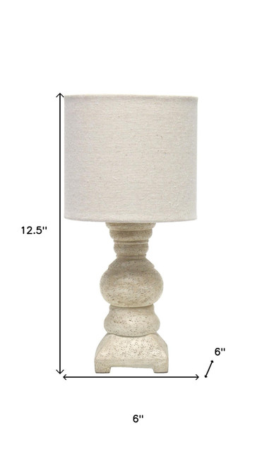 13" Distressed Beige Round Table Lamp With Drum Shade
