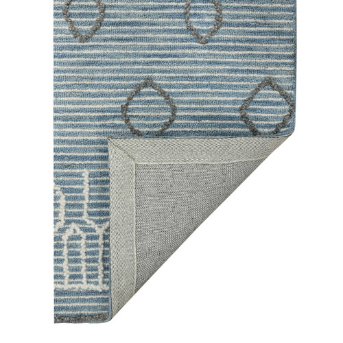 9' X 13' Blue Gray And Ivory Wool Geometric Hand Hooked Area Rug