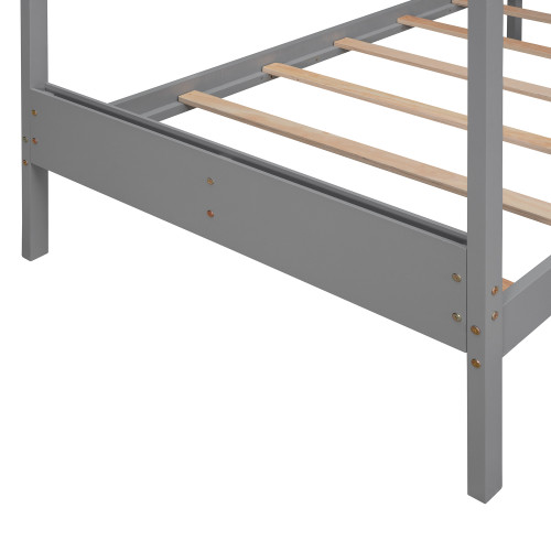 Gray Wood Twin House Bed