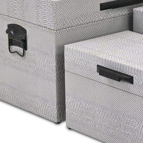 Set of Three Gray Wood Hand Painted Decorative Box