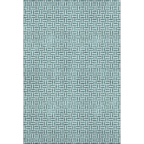 10' X 14' Teal And Ivory Geometric Washable Area Rug With UV Protection