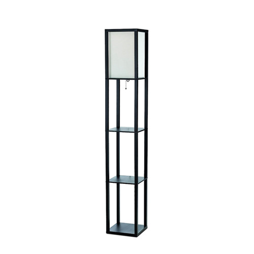 63" Black Wood Floor Lamp With White Linen Shade