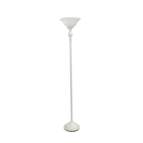 71" White Metal Floor Lamp With White Glass Bowl Shade