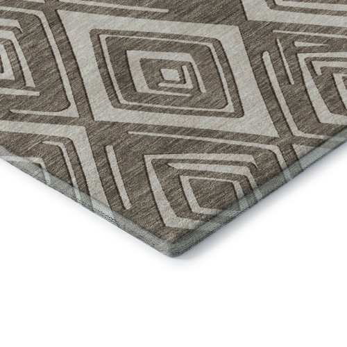 9' X 12' Taupe And Beige Geometric Washable Area Rug With UV Protection