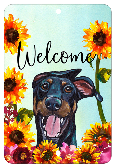 Doberman B/T Uncropped - HHS Welcome Indoor/Outdoor Aluminum Sign