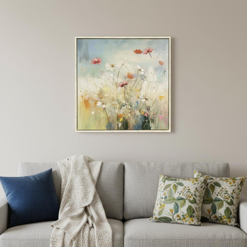 Blooms in the Meadow I Distressed White Floater Frame Wall Art