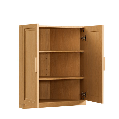 31" Brown Wood Corner Corner Accent Cabinet With Two Doors