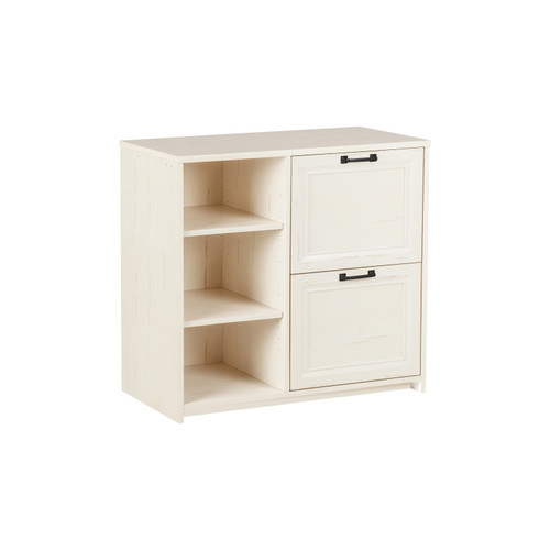 30" Antiqued White Distressed Wood Two Drawers Filing Cabinet