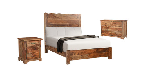 Three Piece Brown Solid Wood Bedroom Set
