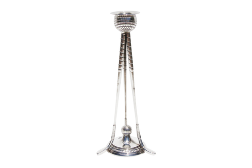 Large Candlestick with Golf Motif Silver Plate