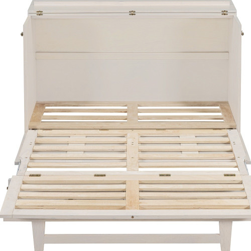 White Wood Full Murphy Bed With USB