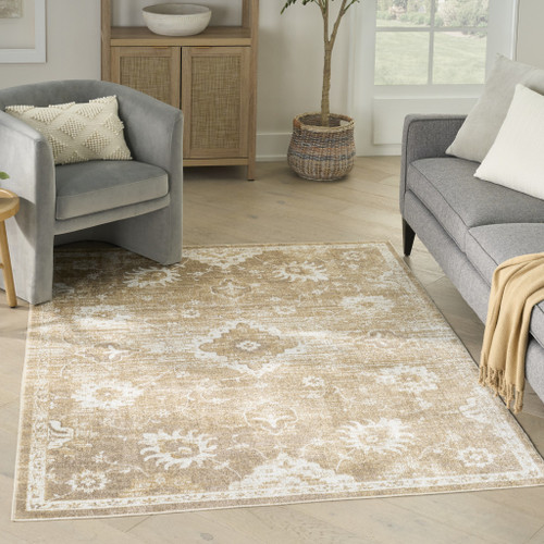 7' X 9' Ivory Floral Distressed Area Rug