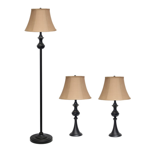 60" Bronze Metal Floor Lamp With Tan Fabric Bell Shade