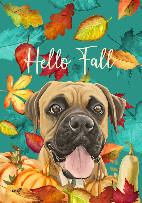 Boxer Uncropped - Hippie Hound Studios Fall Leaves  House and Garden Flags