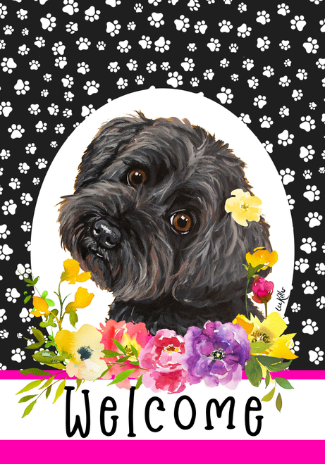 Yorkiepoo - Hippie Hound Studios Paw Prints  House and Garden Flags
