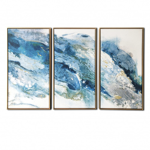 Homeroots Home Decor Abstract Blues with Gold Framed Canvas Wall Art