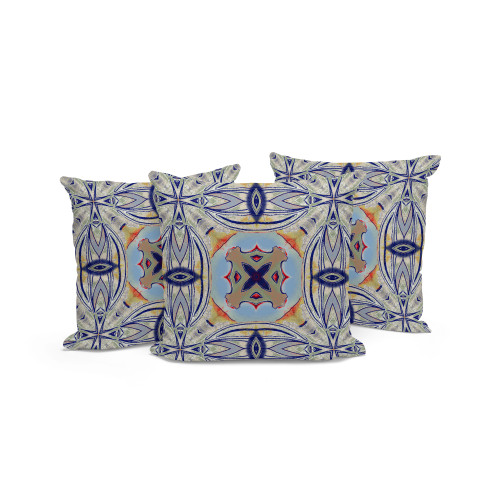 Set of Three Green And Orange Floral Indoor Outdoor Throw Pillow